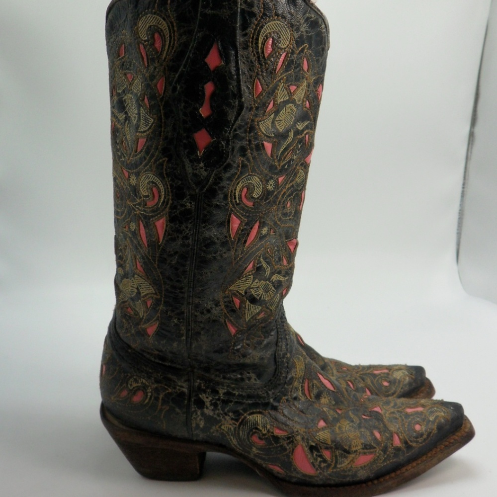 Corral Women's 6 M Laser Inlay Black Hot Pink Leat